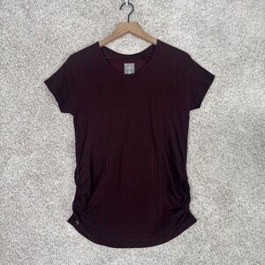 Athleta Top Womens Large Maroon Seamless Ruched Short Sleeve‎ Round Neck